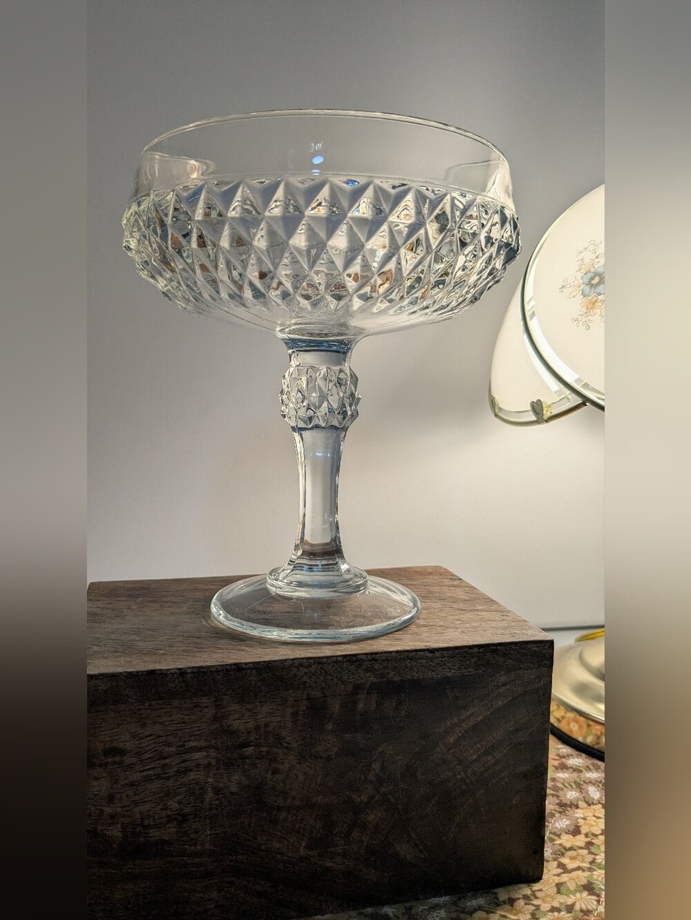 Vintage 1960s Indiana Glass Pedestal Compote/ Candy Dish, Diamond Point Pattern - Picture 2 of 12